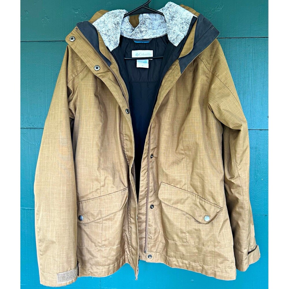 Columbia Interchange 3-in-1 Hooded Mid-Length Jacket Coat Brown Medium